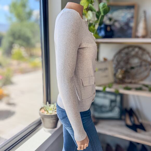 Banana Republic Womens Small Ultra Soft Ribbed Pocket Crew Neck Cardigan-Oatmeal - Picture 6 of 8